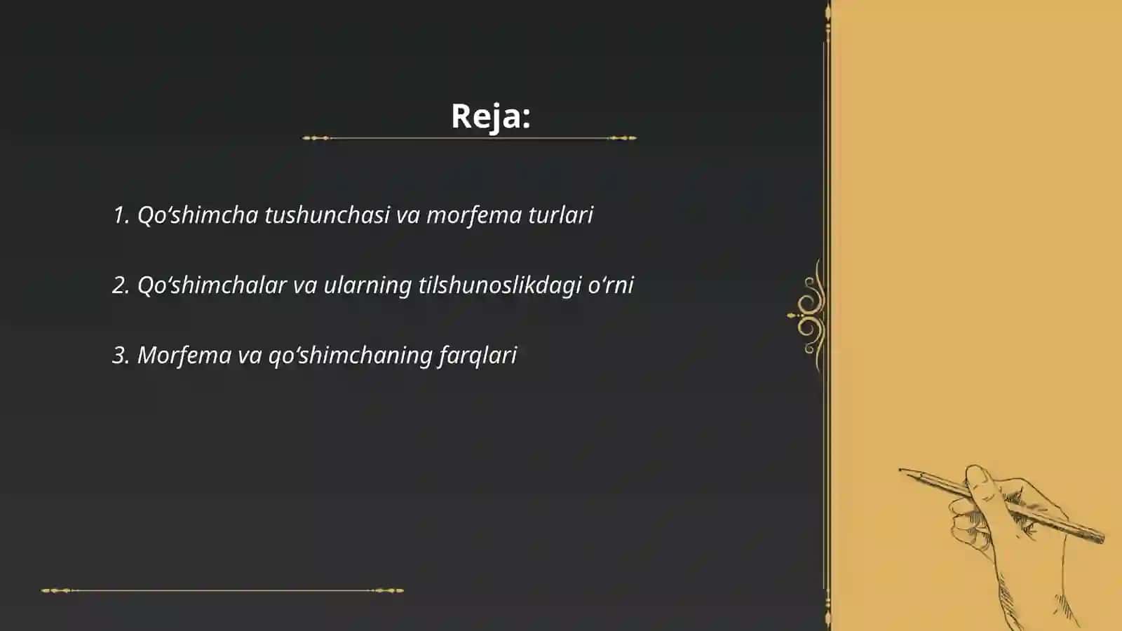 Qoʻshimcha va morfema. Qoʻshimchalarning maʼno vazifasiga koʻra turlari 2