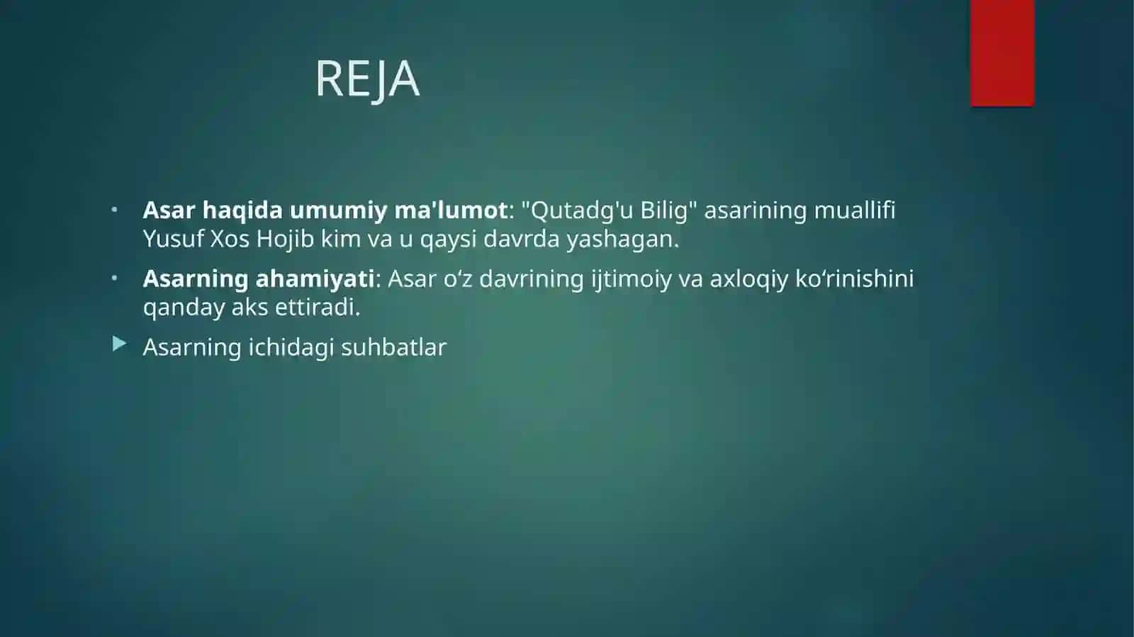 Yusuf Xos Hojibning “Qutadg’u Bilig” asari. 2