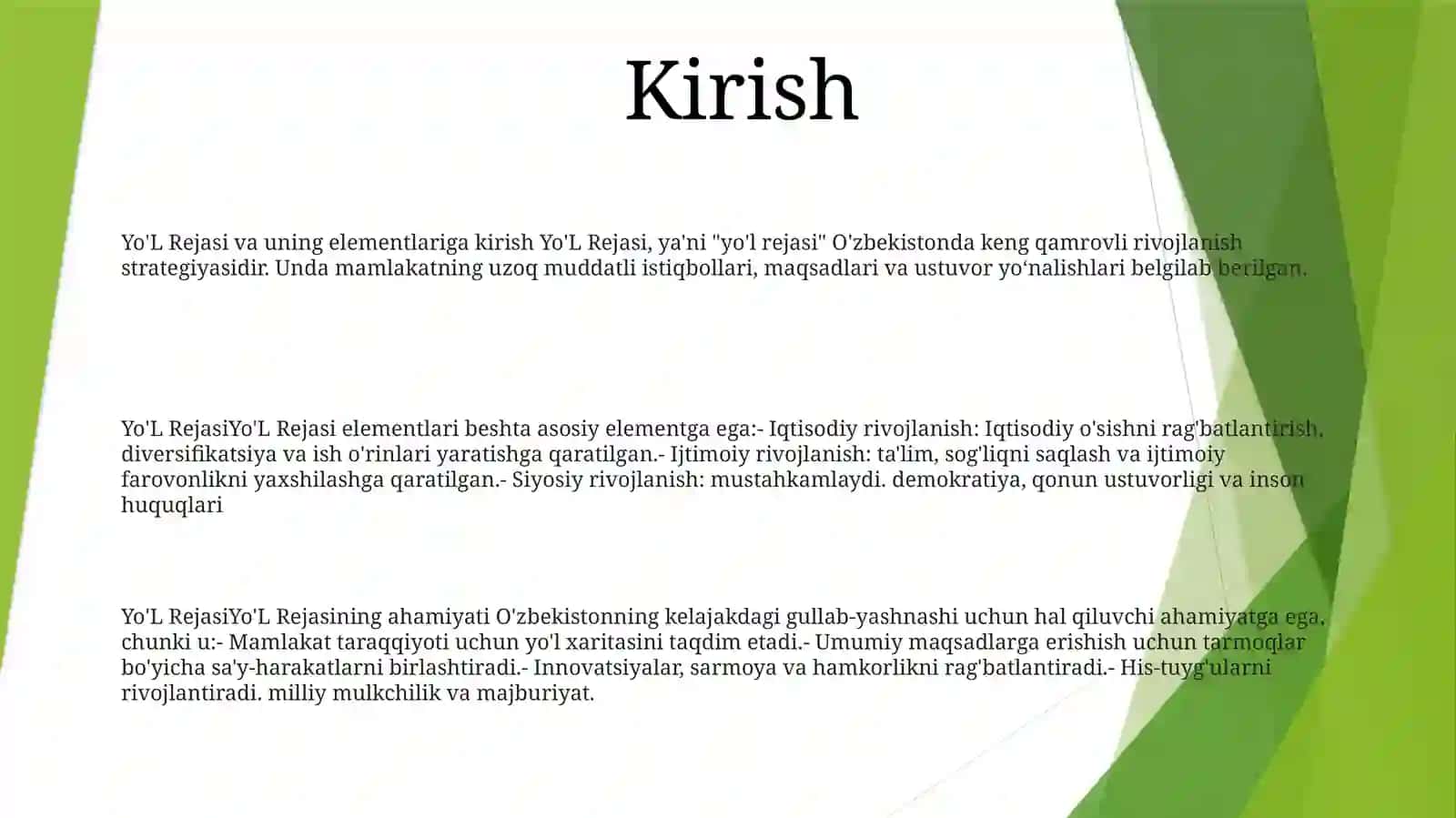 YoʻL Rejasi VaUningElementlari 2