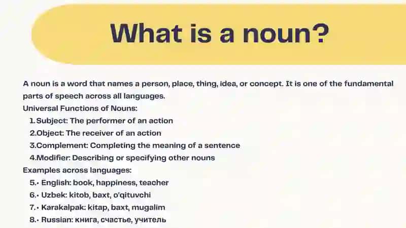 The noun and its grammatical categories in the English and Uzbek (Karapalpak, Russian) languages 2