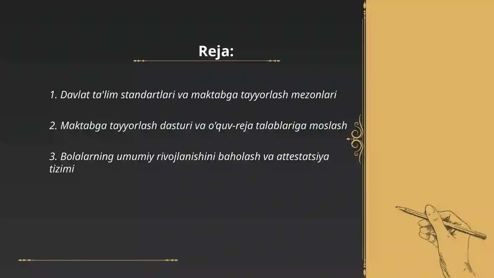 Davlat ta'lim standartlari va maktabga tayyorlash mezonlari 2
