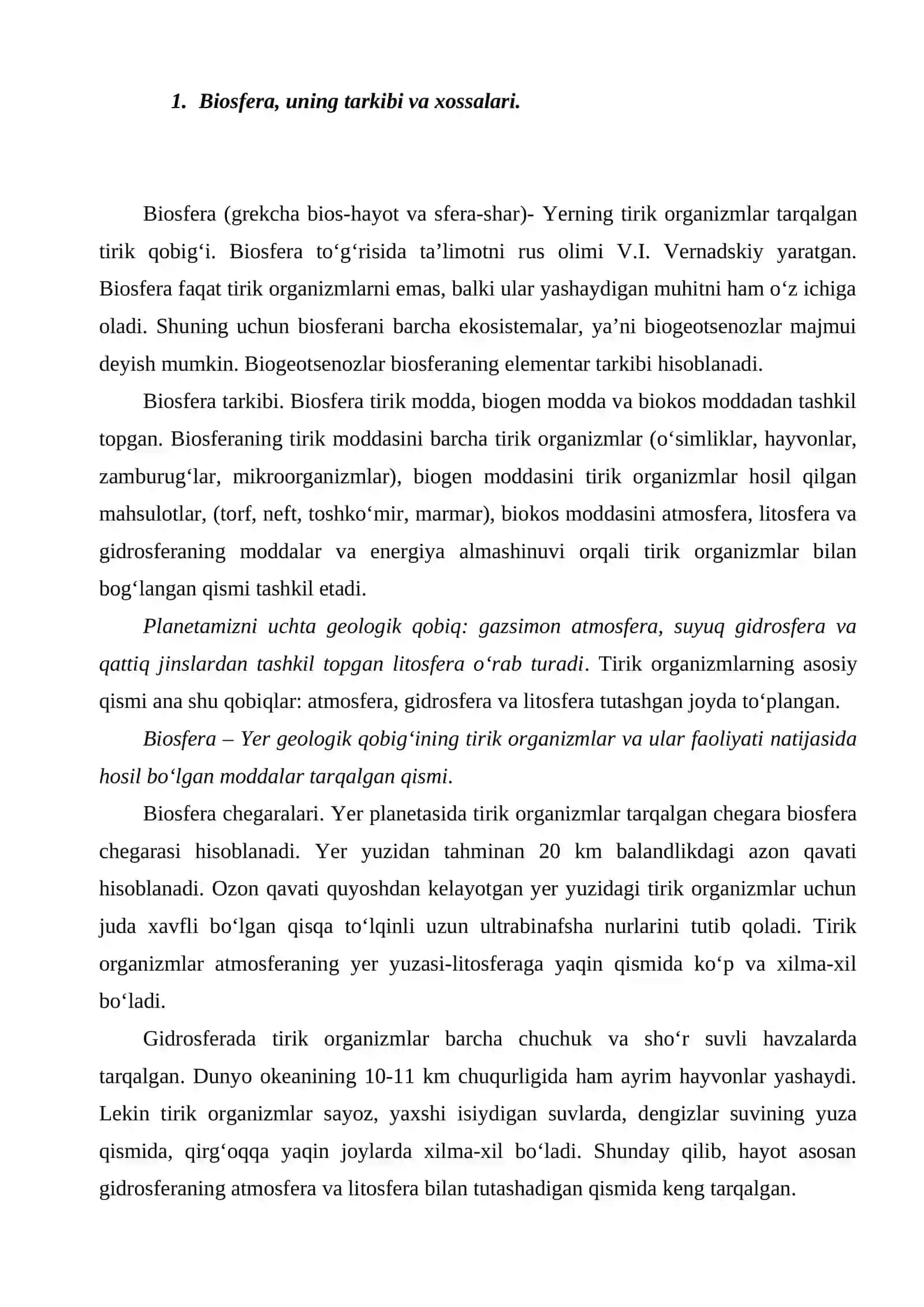 Biosfera. Tuzilishi va vazifalari 2