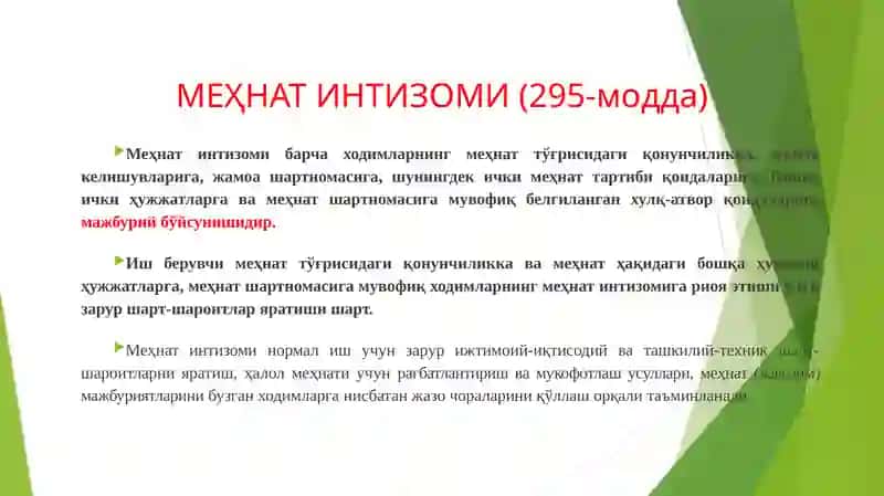 Меҳнат интизоми (295-модда) 2