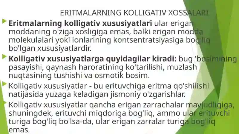 ERITMALARNING KOLLIGATIV XOSSALARI 2