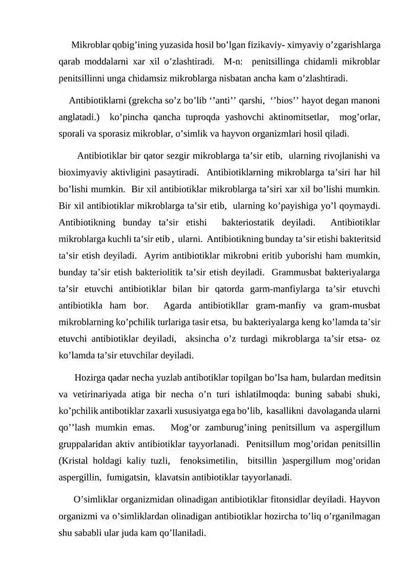 ANTIBIOTIKLARNI HOSIL QILUVCHI MIKROORGANIZMLAR 2