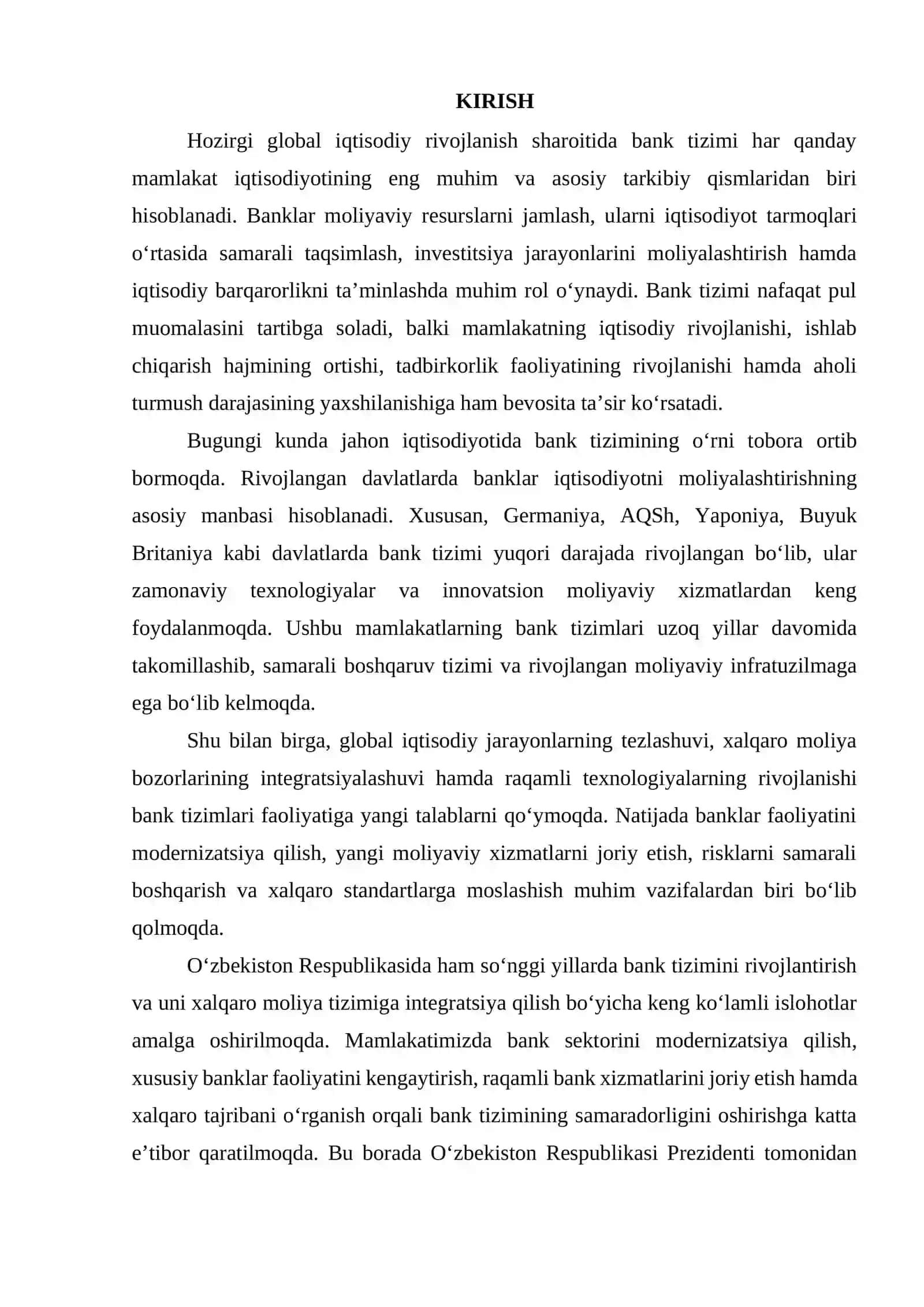 Bank tizimining hozirgi holati va rivojlanish tedensiyalari 2