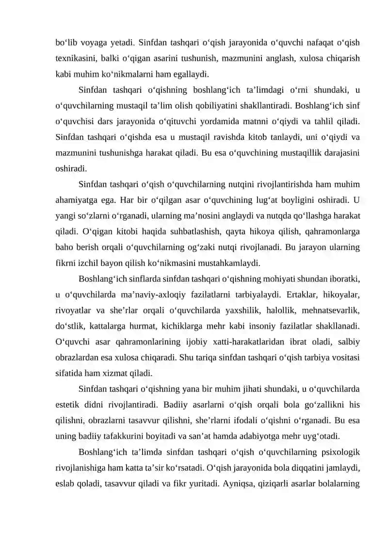 Sinfdan tashqari o‘qishni tashkil etish hamda uning maqsad va vazifalari 2