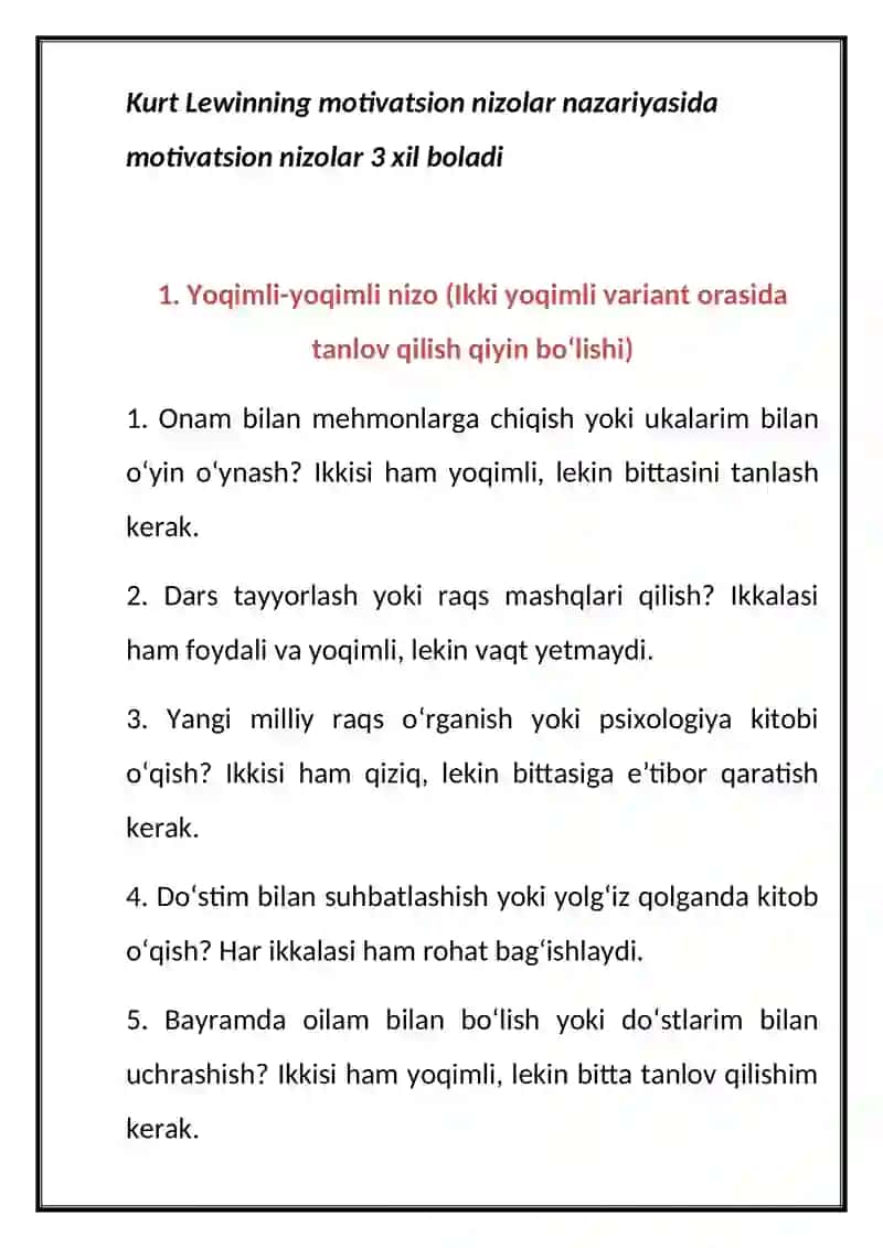 KURT LEWINNING MOTIVATSION NIZOLAR NAZRIYASI HAQIDA NIZOLAR 2