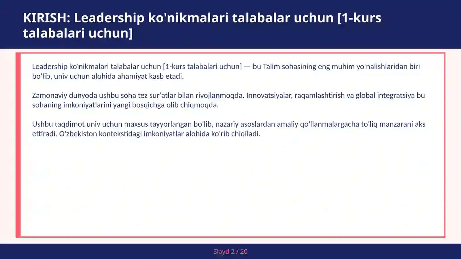 Leadership ko'nikmalari talabalar uchun [1-kurs talabalari uchun] 2