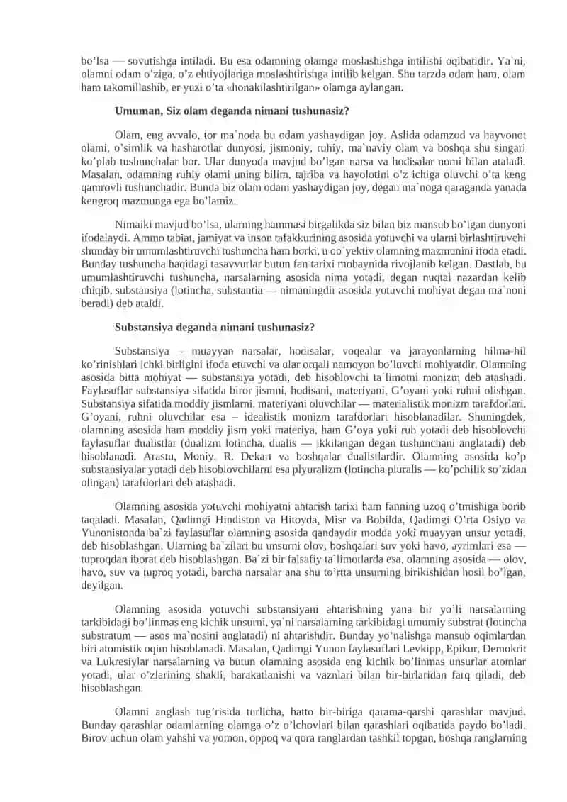 ONTOLOGIYA - BORLIQ FALSAFASI. DUNYONI FALSAFIY TUSHINISH 2