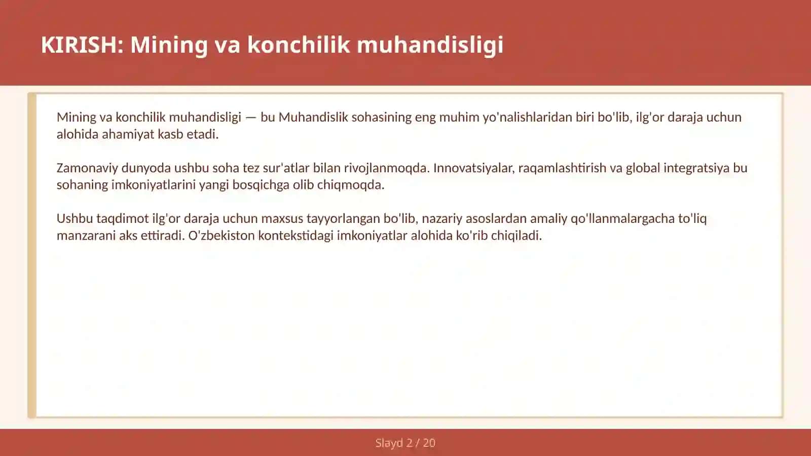 MINING VA KONCHILIK MUHANDISLIGI 2