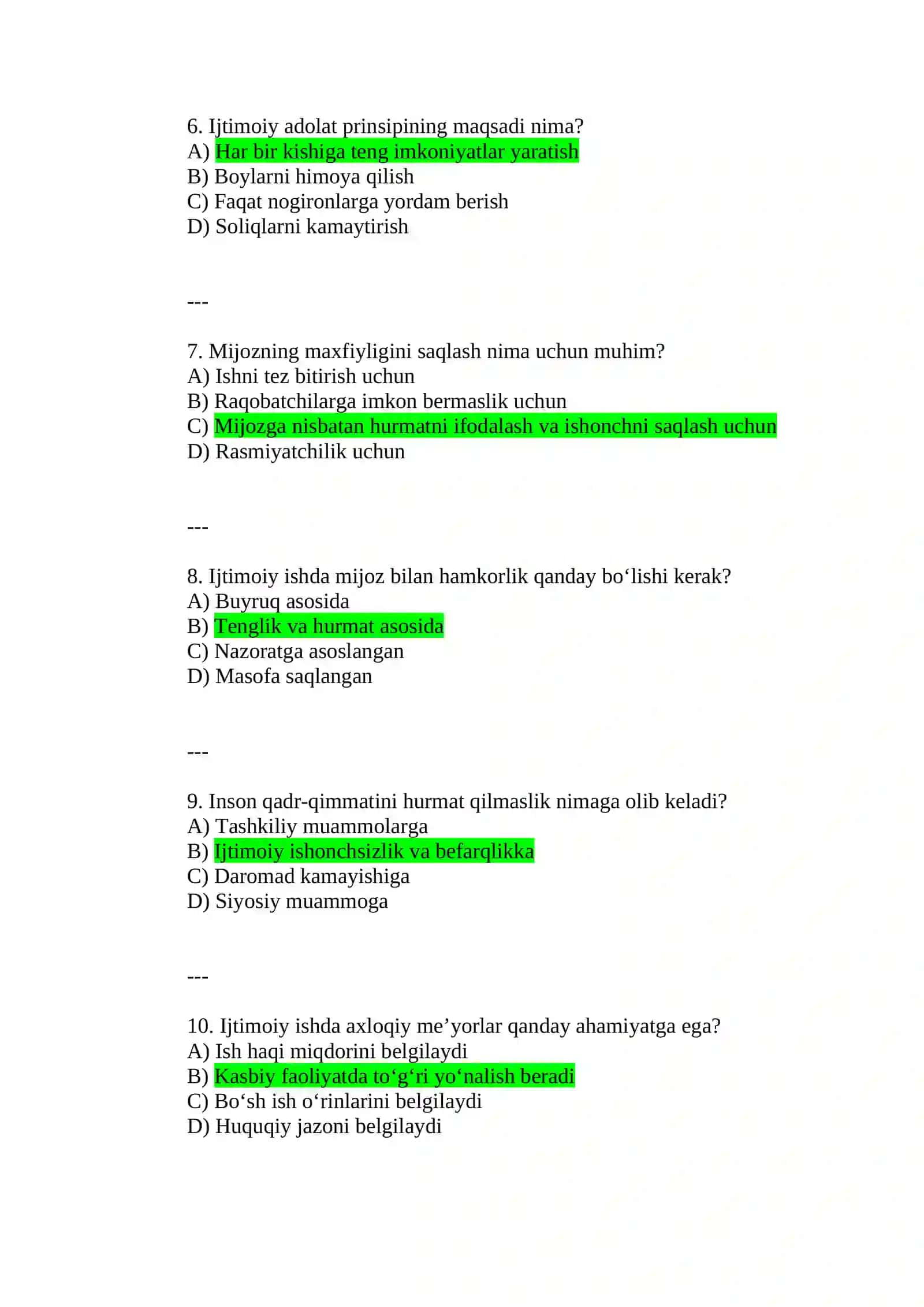 Ijtimoiy ishning asoslari quiz 2