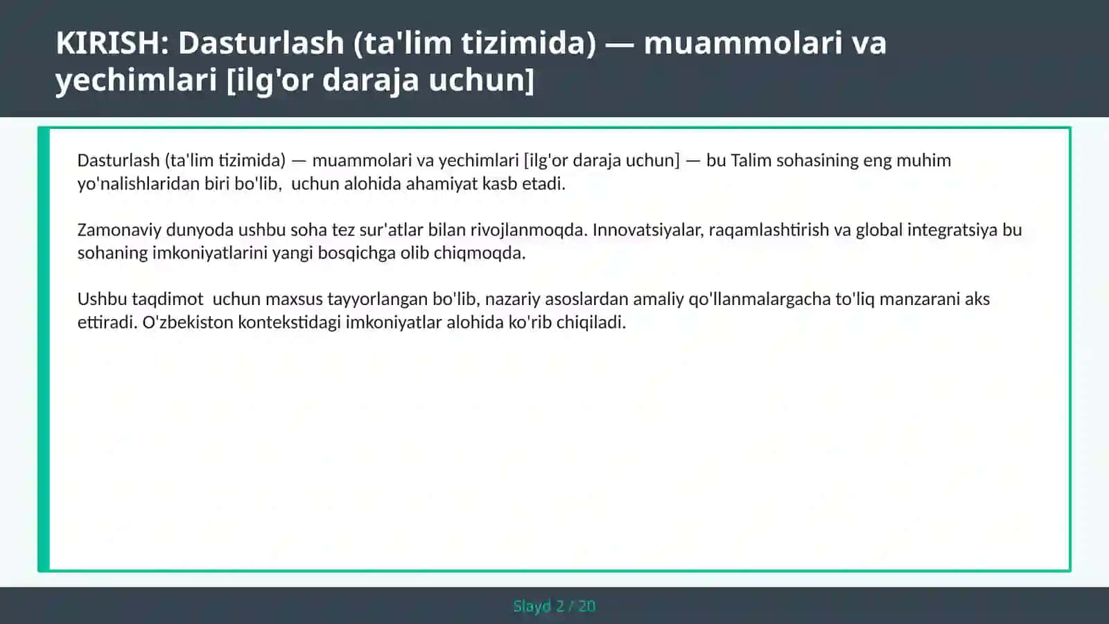 Dasturlash (ta'lim tizimida) — muammolari va yechimlari [ilg'or daraja uchun] 2