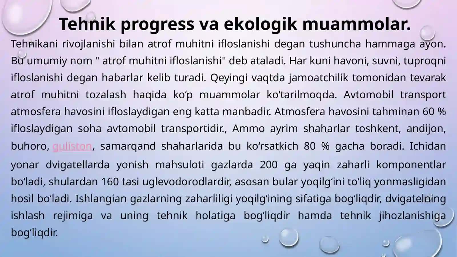 Kimyo fanining atrof muhitni himoya qilishdagi va ekologiya muammolarini hal qilishdagi roli 2