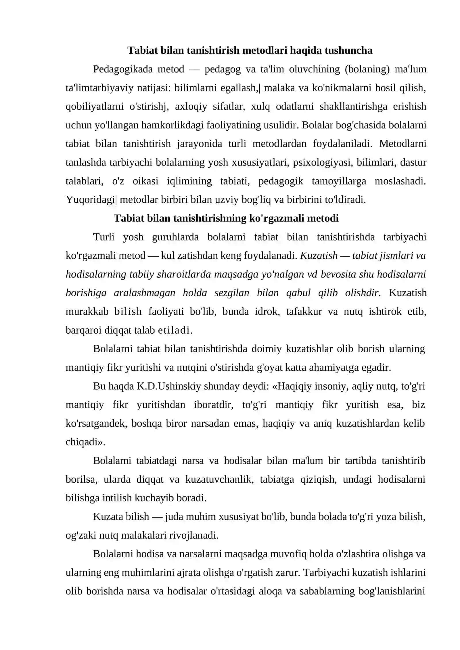 Bolalarni tabiat bilan tanishtirish metodikasi fanining metodlari 2