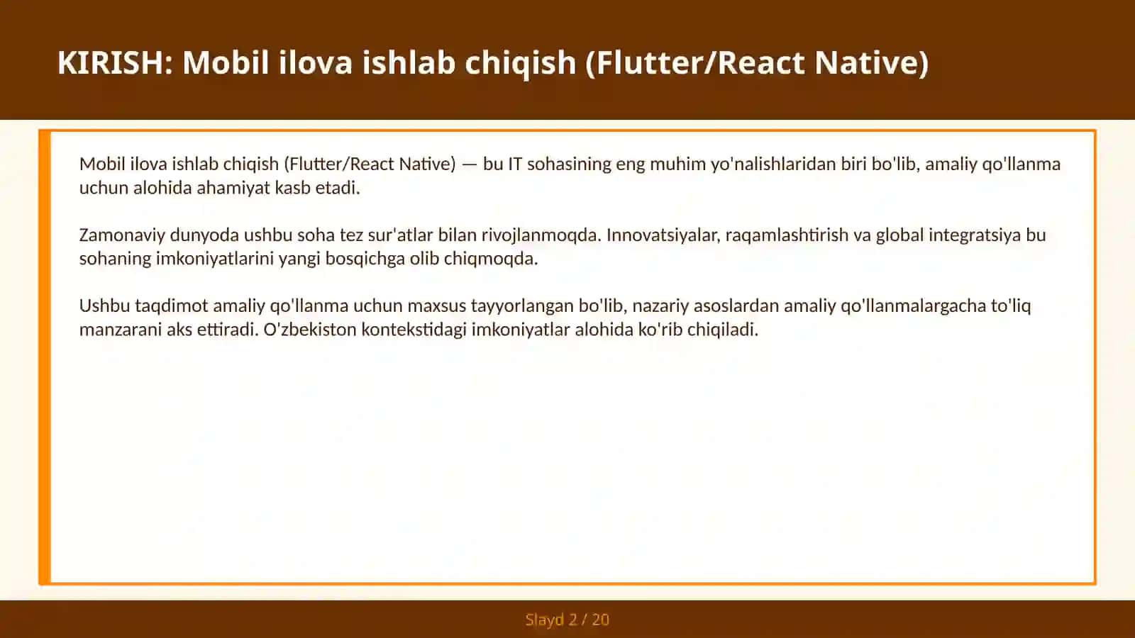 MOBIL ILOVA ISHLAB CHIQISH (FLUTTER/REACT NATIVE) 2