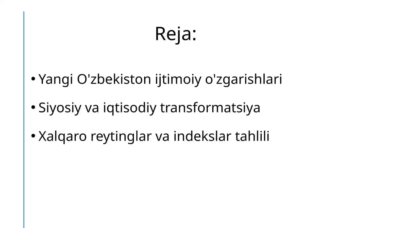 Yangi O'zbekiston ijtimoiy-siyosiy, iqtisodiy va madaniy hayotida ro'y berayotgan o'zgarishlarning xalqaro reyting va indekslarda aks etishi 2