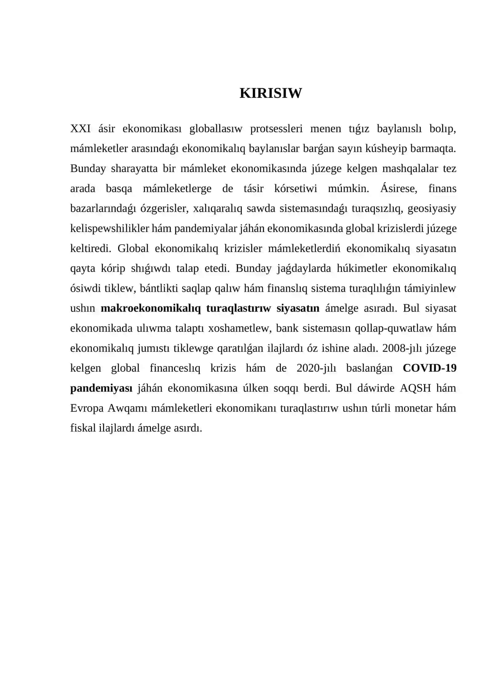Makroekonomikalıq turaqlastırıw siyasatı: AQSH hám Evropa awqamı mámleketleri tájiriybesi 2