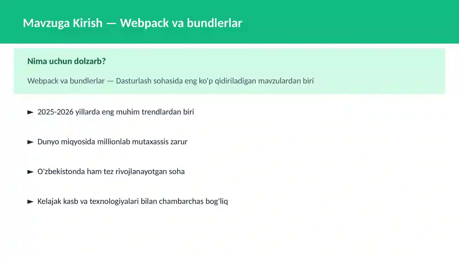 Webpack va bundlerlar 2