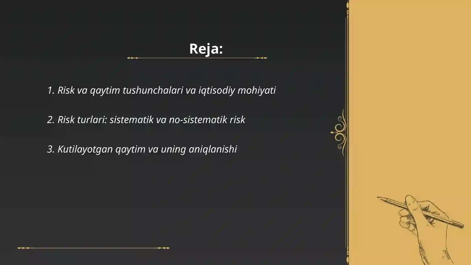 Risk va qaytimning mohiyati va hisoblanishi 2