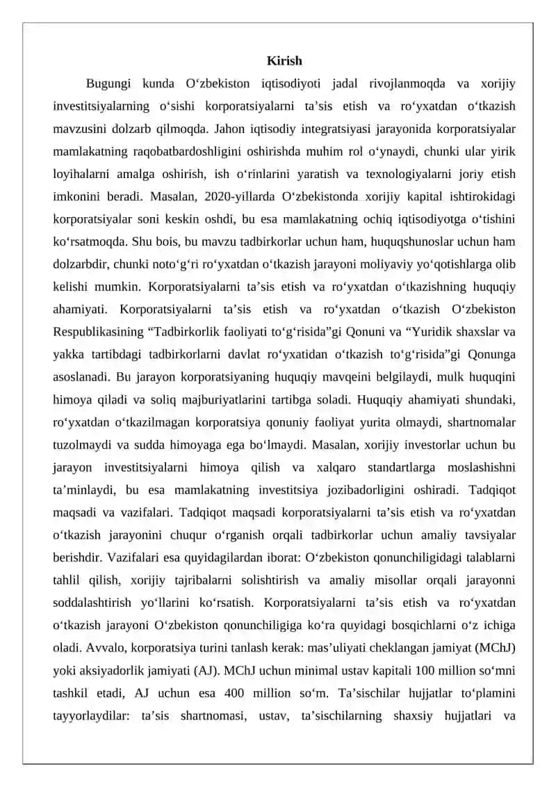 Korporatsiyalami ta’sis etish va ro‘yxatdan o‘tkazish 2