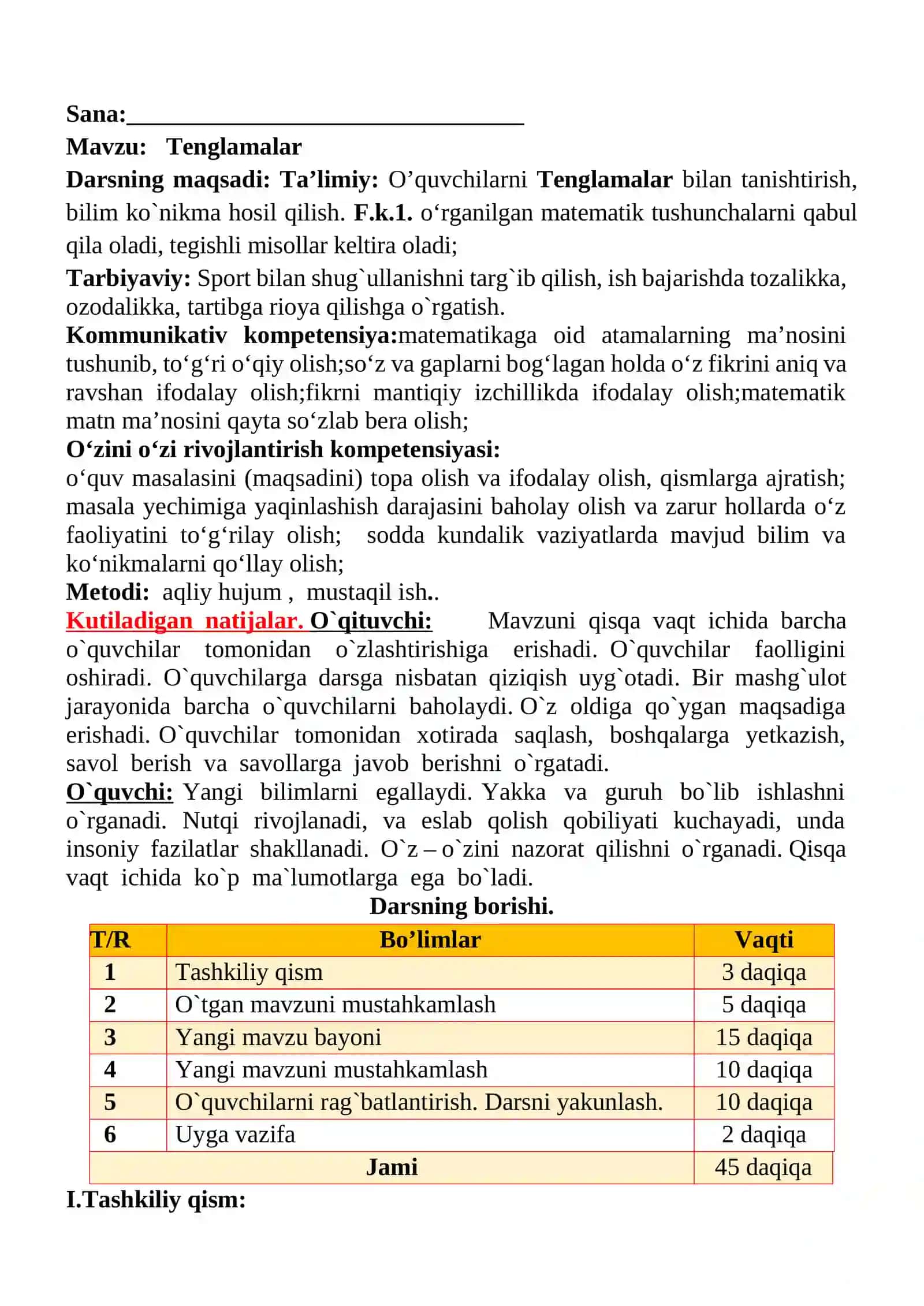 Tenglamalar mavzusida 2-sinf matematika fanidan dars ishlanmasi 2
