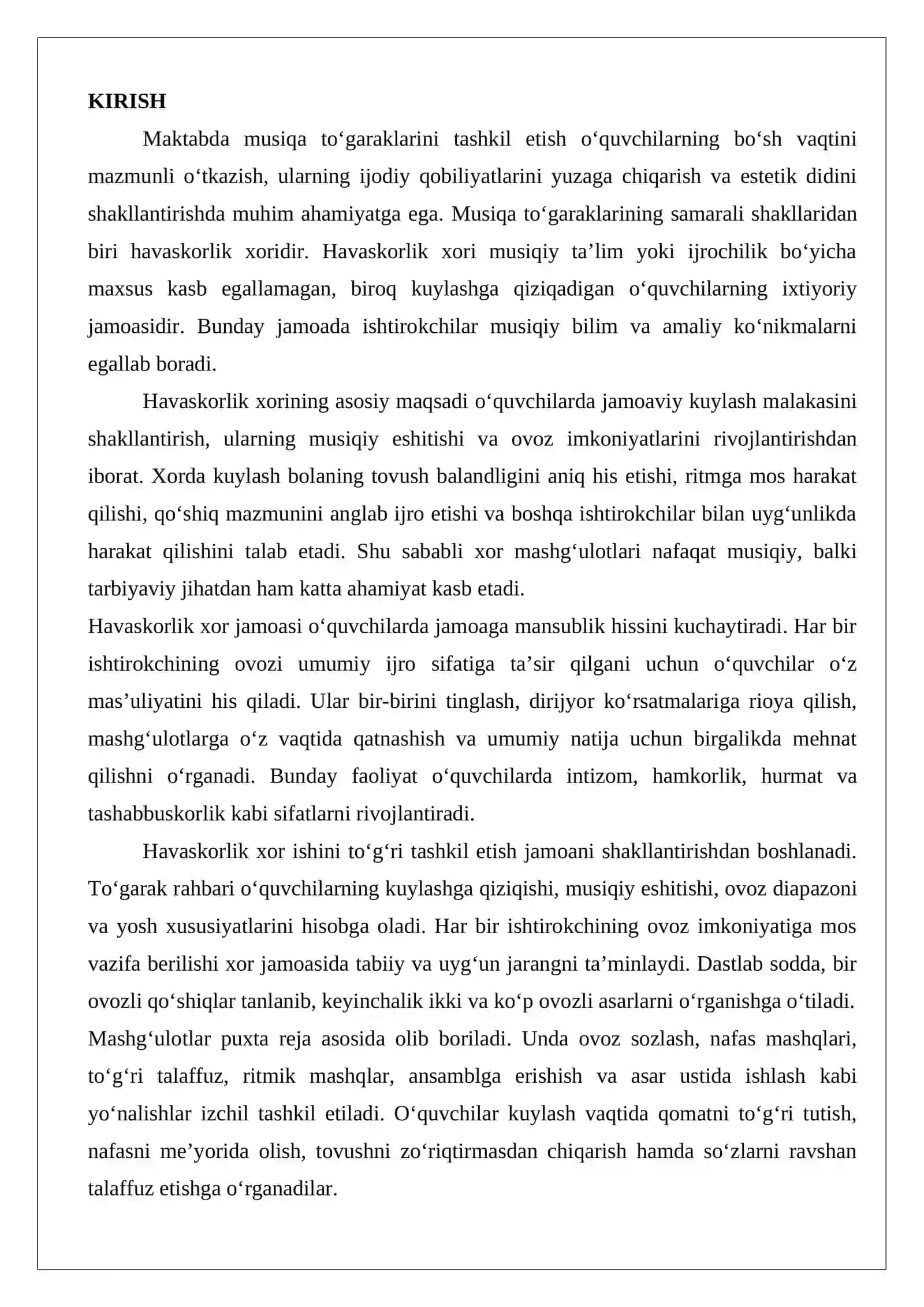Havaskorlik xor ishining tashkiliy asoslari hamda uning vazifalari 2