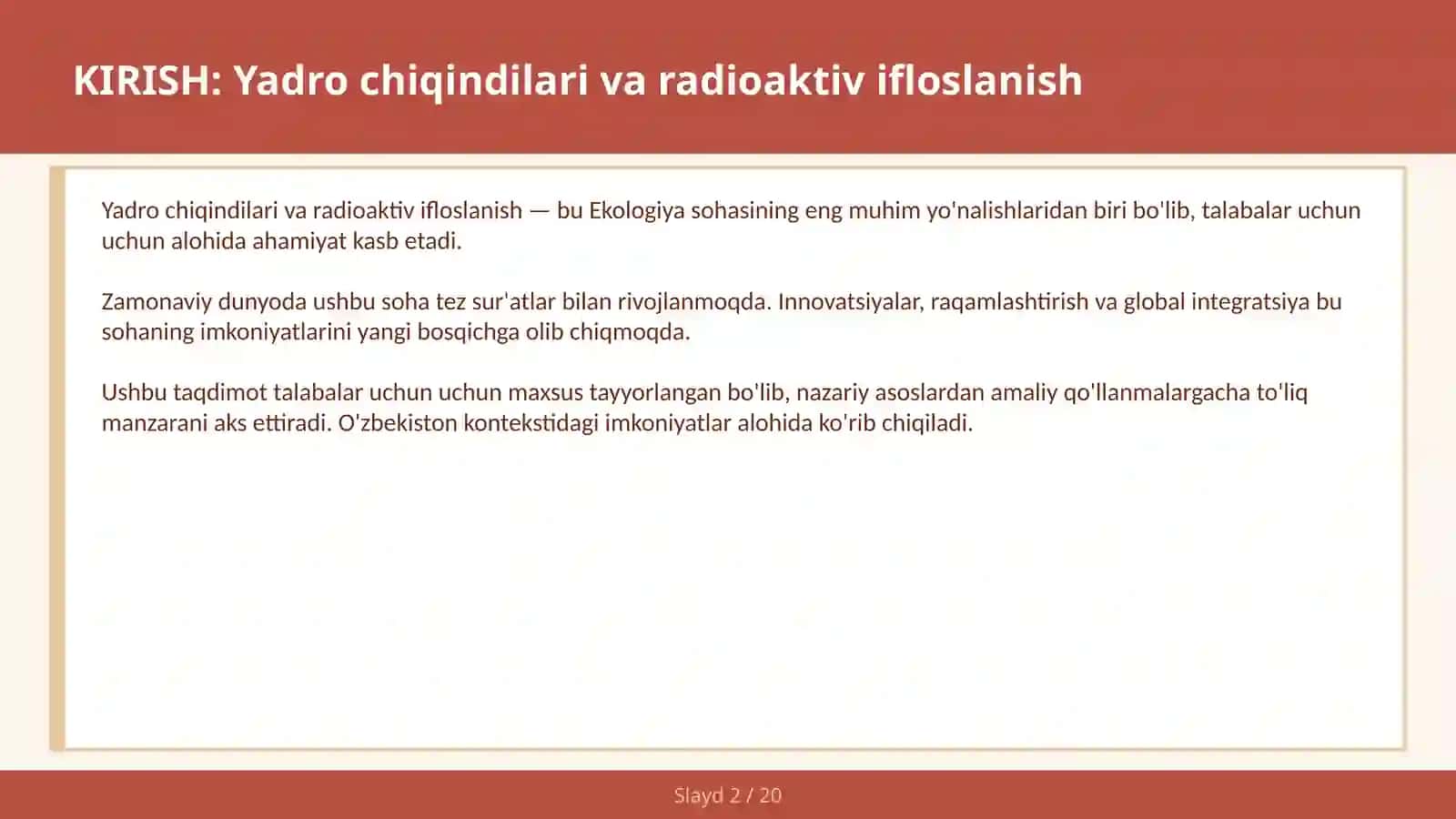 Yadro chiqindilari va radioaktiv ifloslanish 2