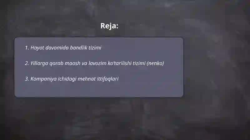 Yaponiyada inson resurslarini boshqarishning asosiy xususiyatlari 2