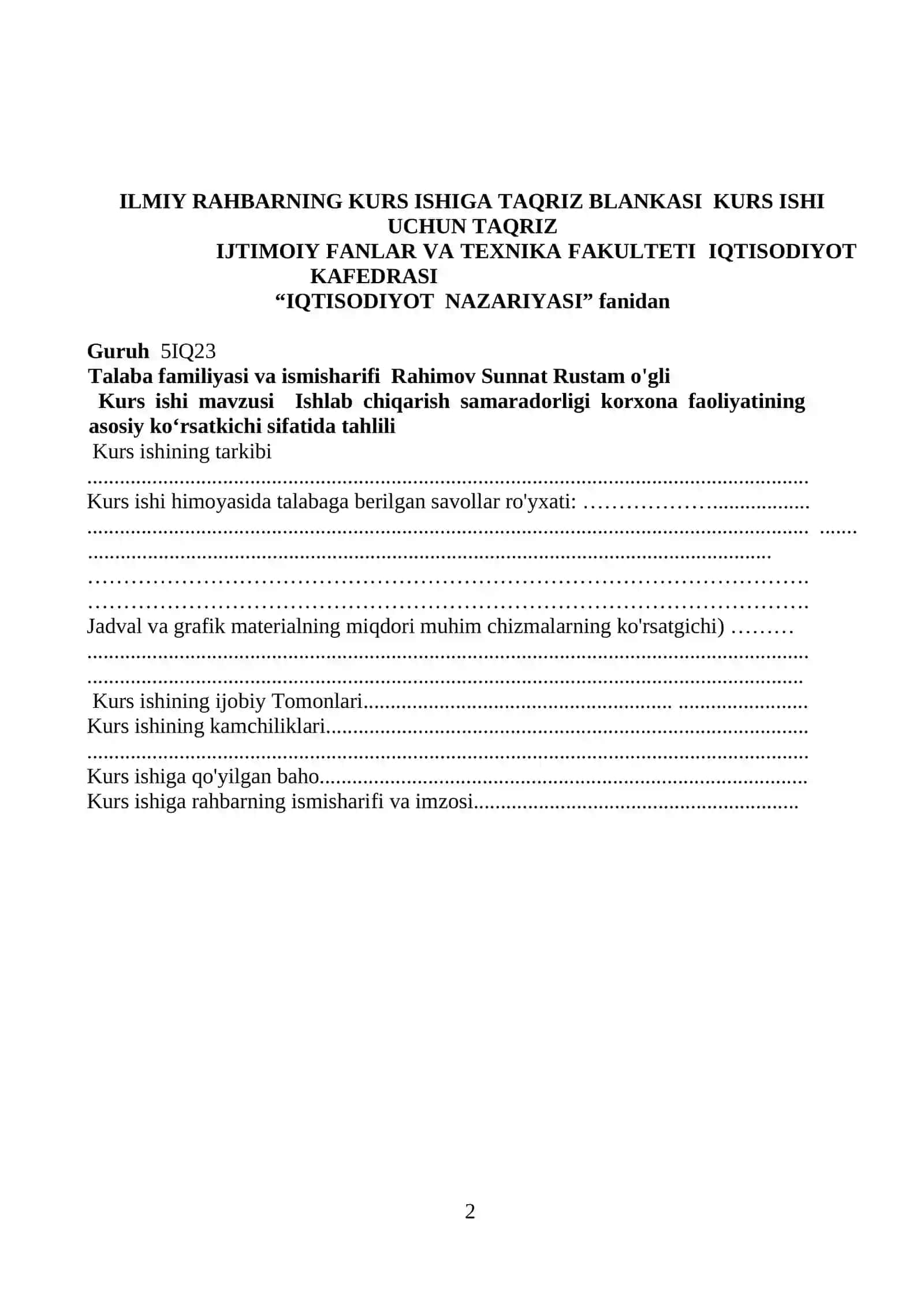 Ishlab chiqarish samaradorligi korxona faoliyatining asosiy koʻrsatkichi sifatida tahlili 2