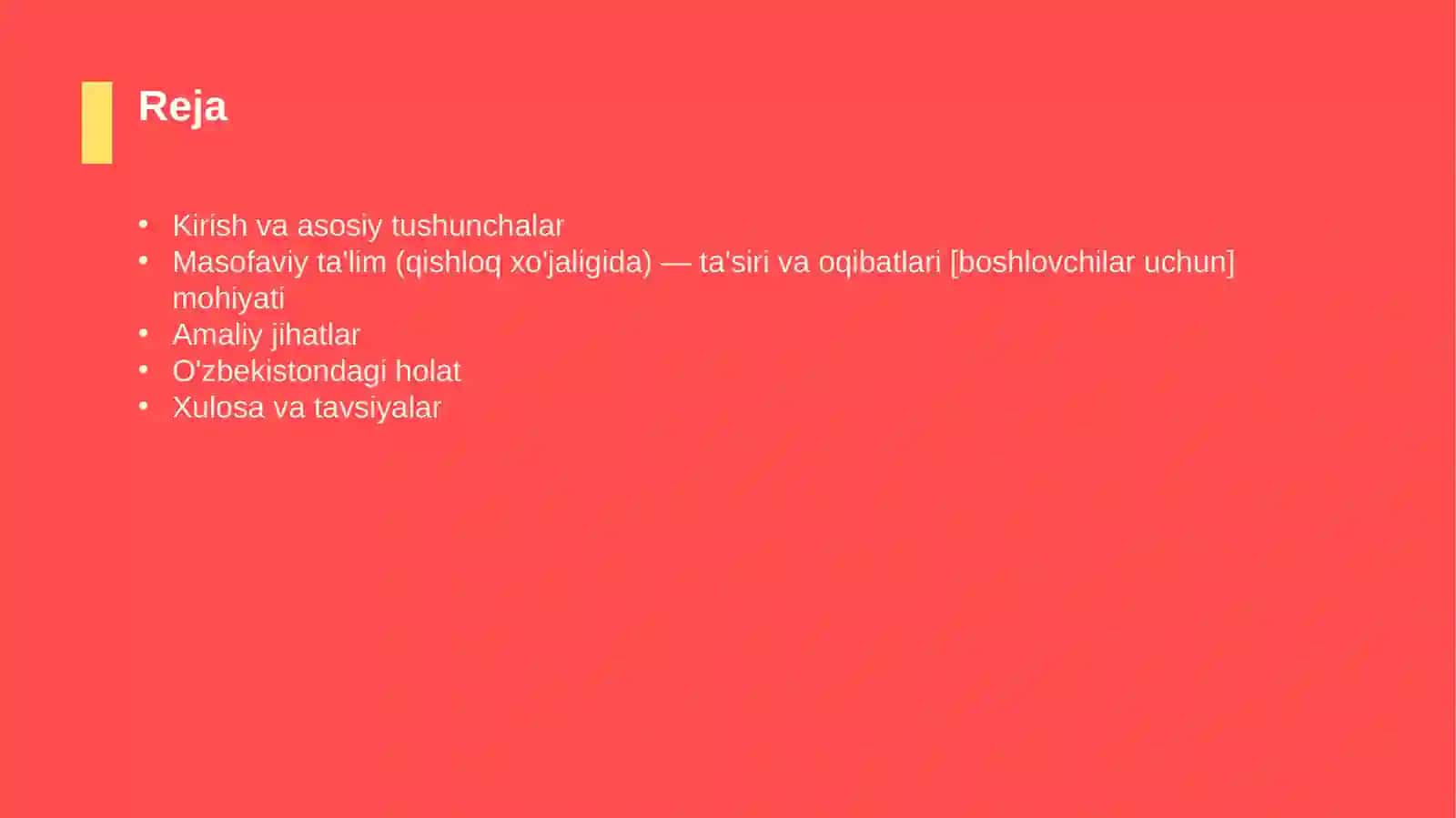 Masofaviy ta'lim (qishloq xo'jaligida) — ta'siri va oqibatlari [boshlovchilar uchun] 2