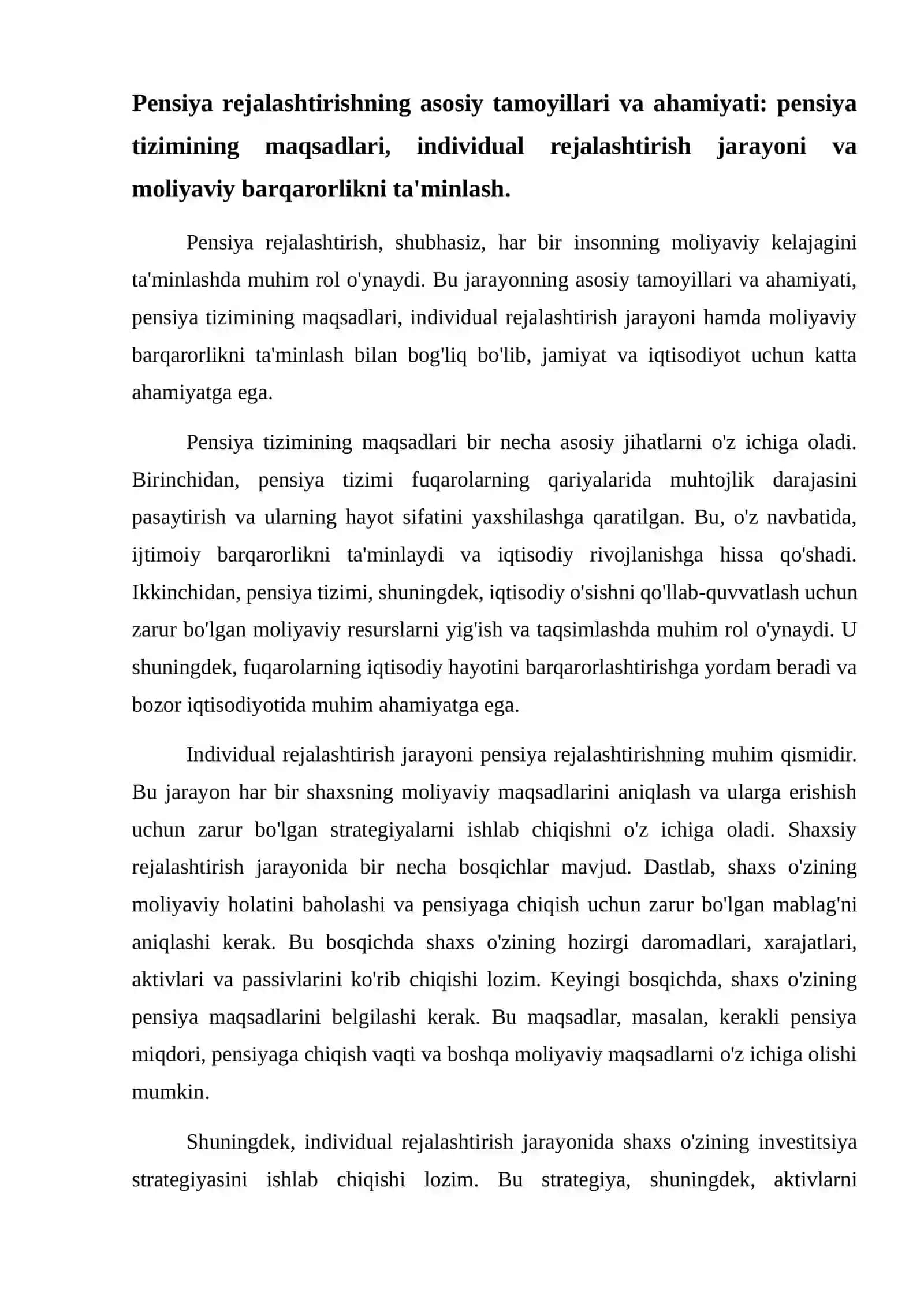 Pensiya rejalashtirishi va uzoq muddatli jamgʻarma strategiyalari. 2