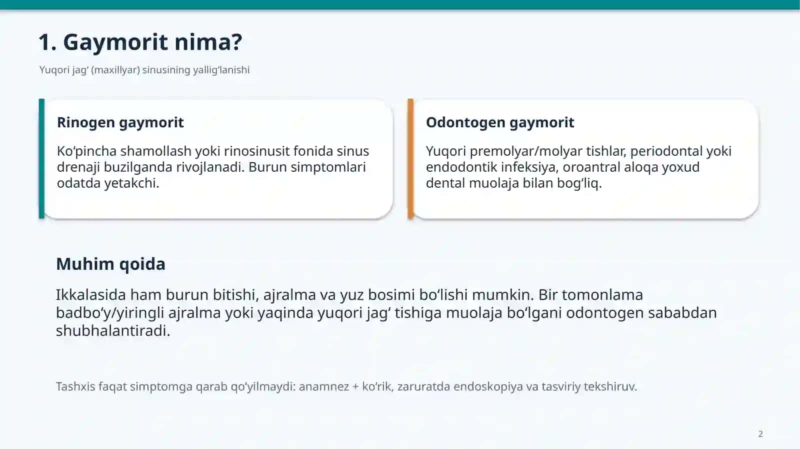 Rinogen va odontogen gaymorit davolash diagnostikasi 2