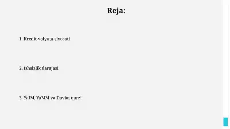 Rossiyaning iqtisodiy ko'rsatkichlari YaIm,YamM, davlat qarzi,kredit-valyuta va ishsizlik darajasi 2