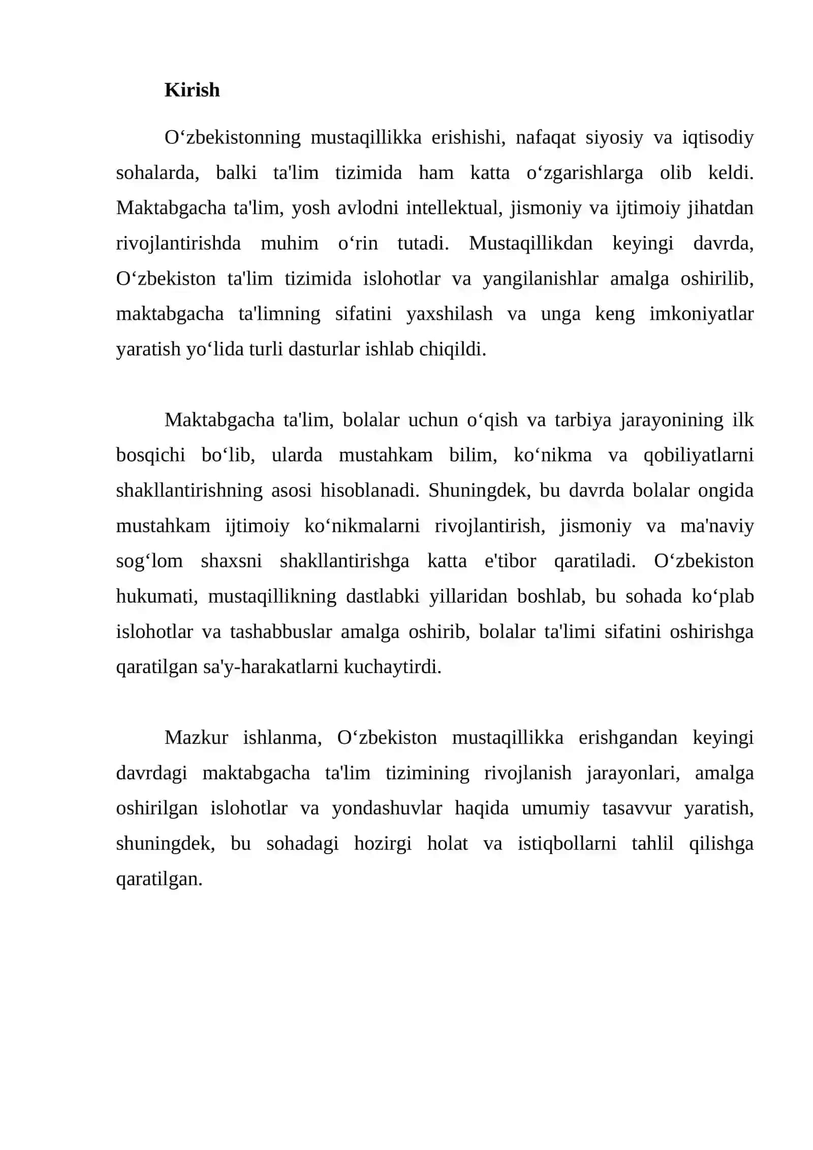 O’zbekiston mustakillikka erishgandan keyingi davrdagi maktabgacha ta’lim 2