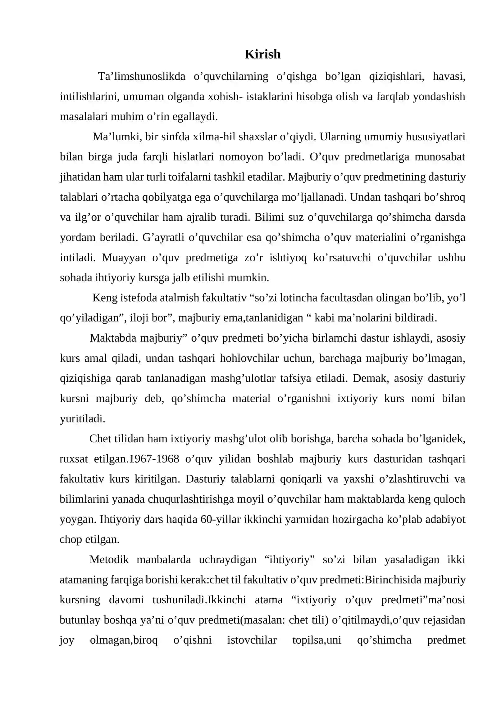 Fakultativ kursning maqsadi va tashkiliy masalalari 2
