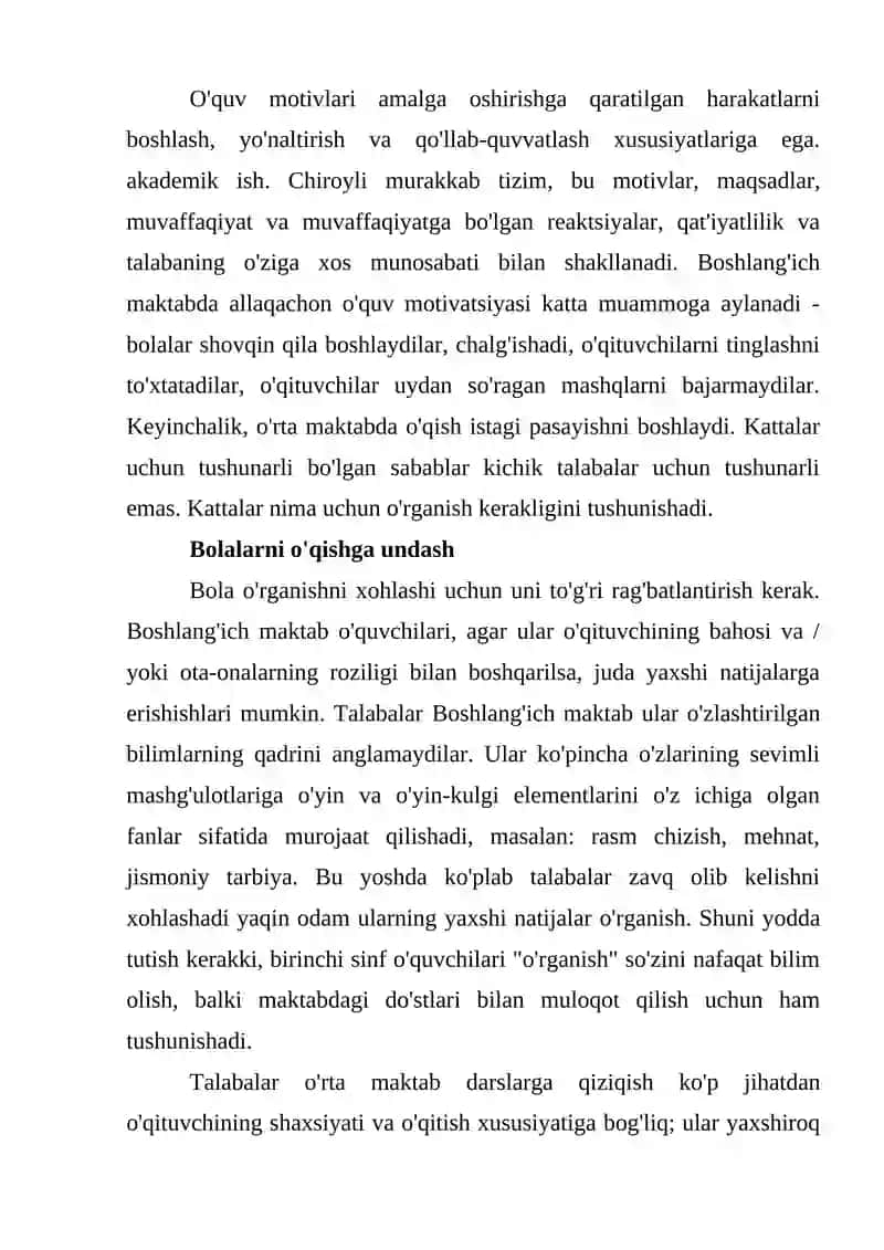 Bolalarning O'qish Motivi 2