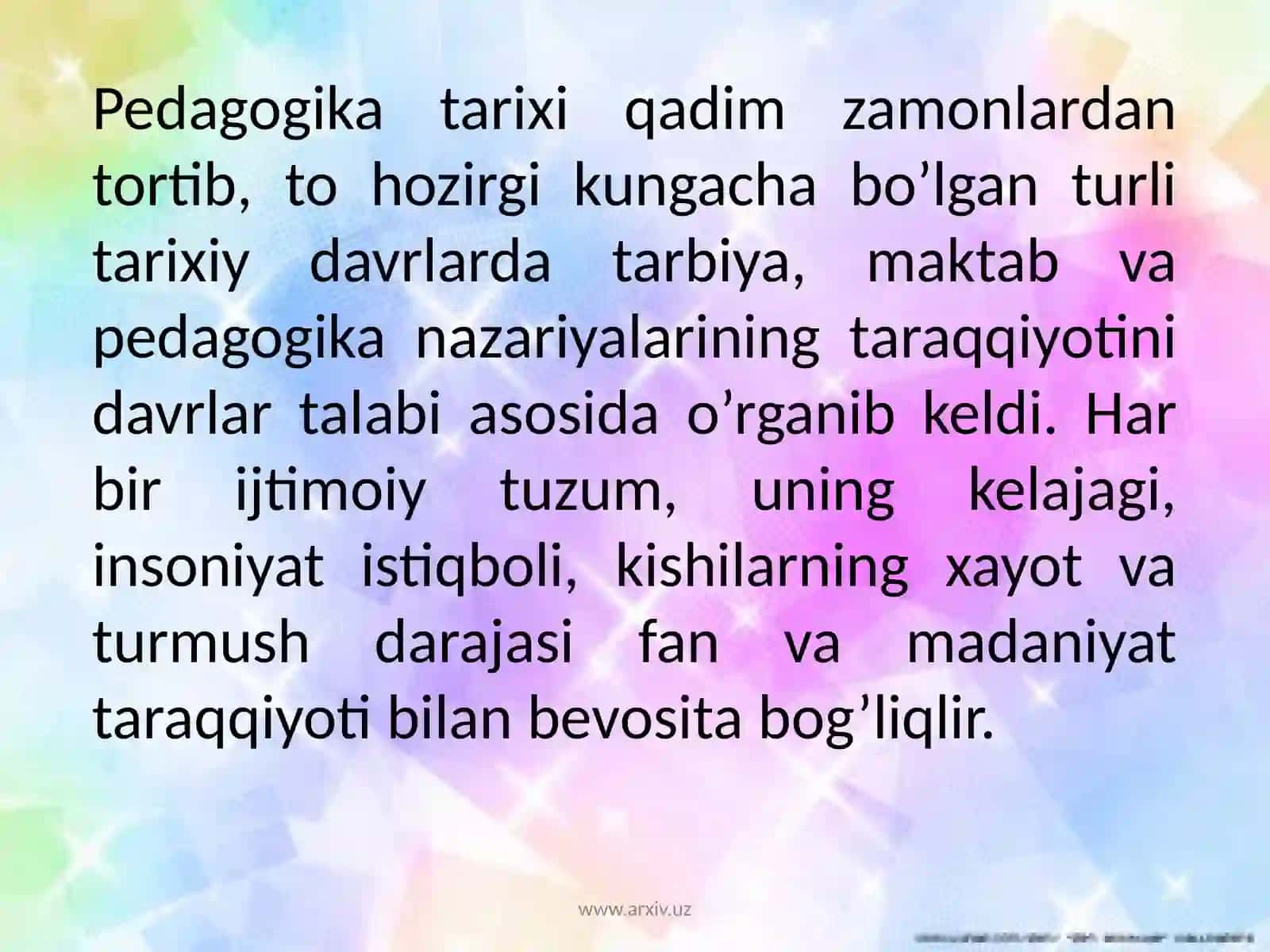 Pedagogika fanining rivojlanishi tarixi 2