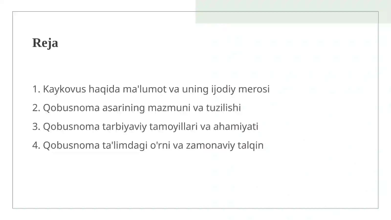 Kaykovusning ''Qobusnoma'' asari va uning tarbiyaviy ahamiyati 2