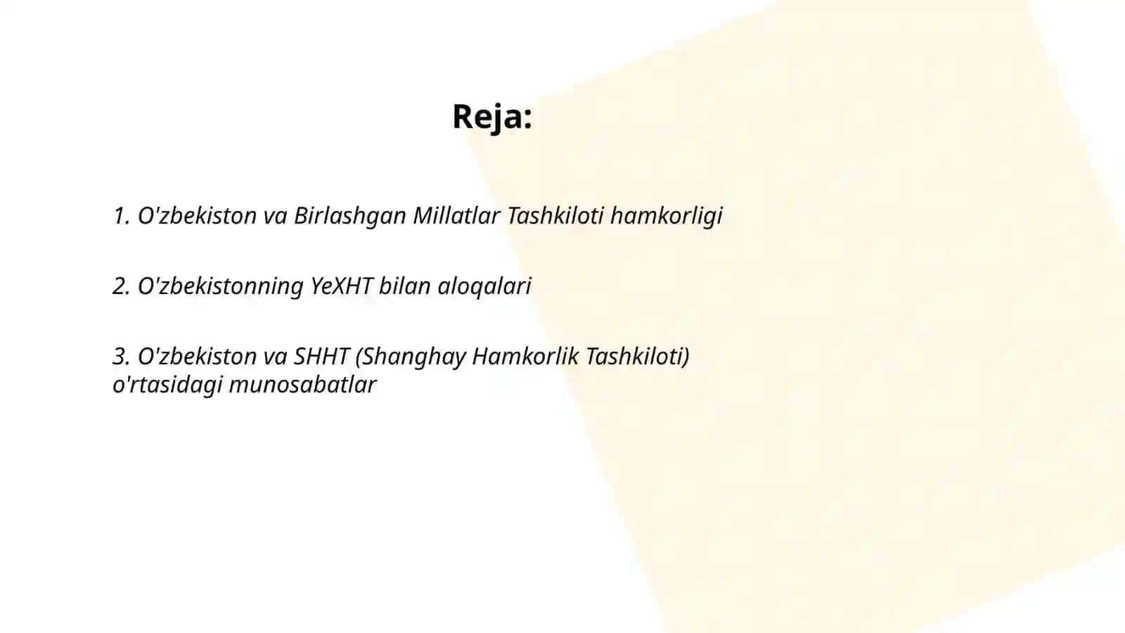 O'zbekistonning xalqaro tashkilotlar bilan hamkorlik aloqalari 2