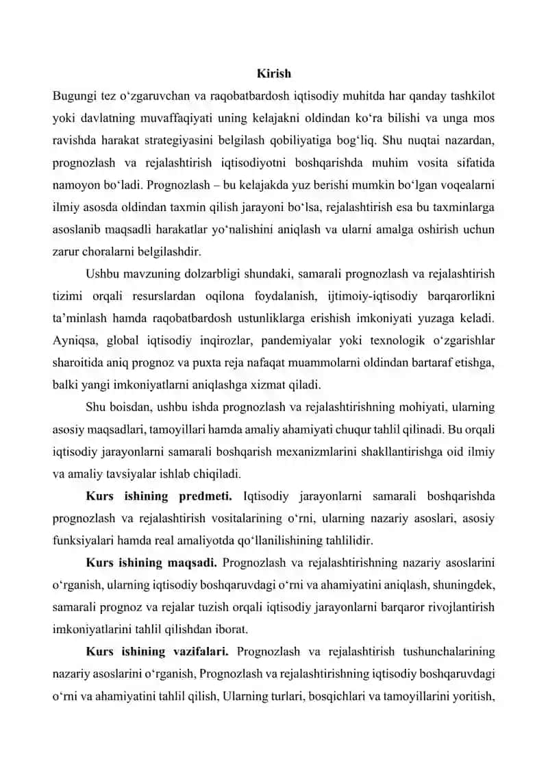 Prognozlash va rejalashtirishning mohiyati, maqsadlari va ahamiyati 2