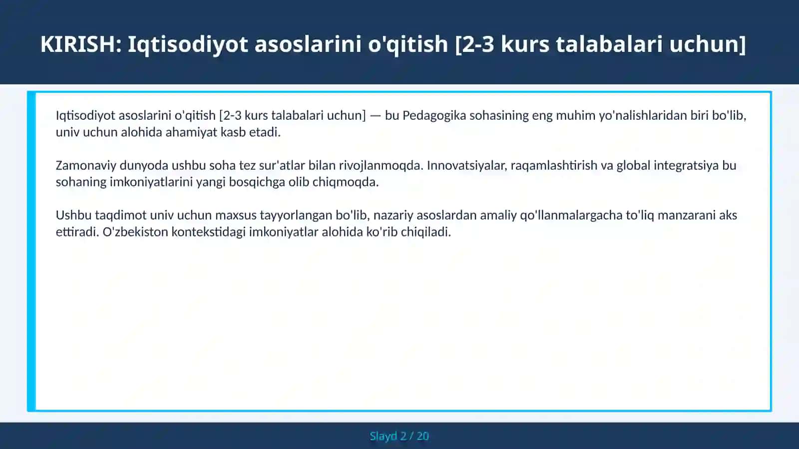 Iqtisodiyot asoslarini o'qitish [2-3 kurs talabalari uchun] 2