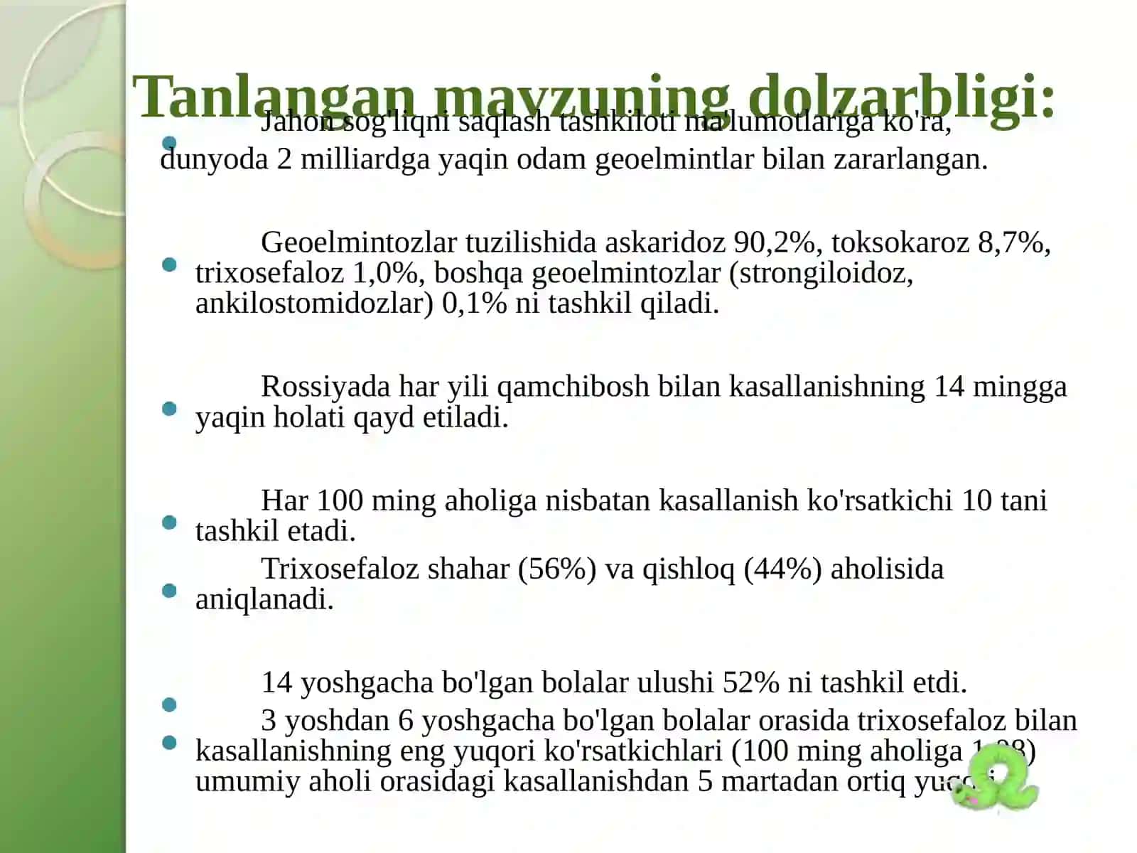 Parazitlar olami - qilbosh gijja (Vlasoglav) tadqiqoti 2