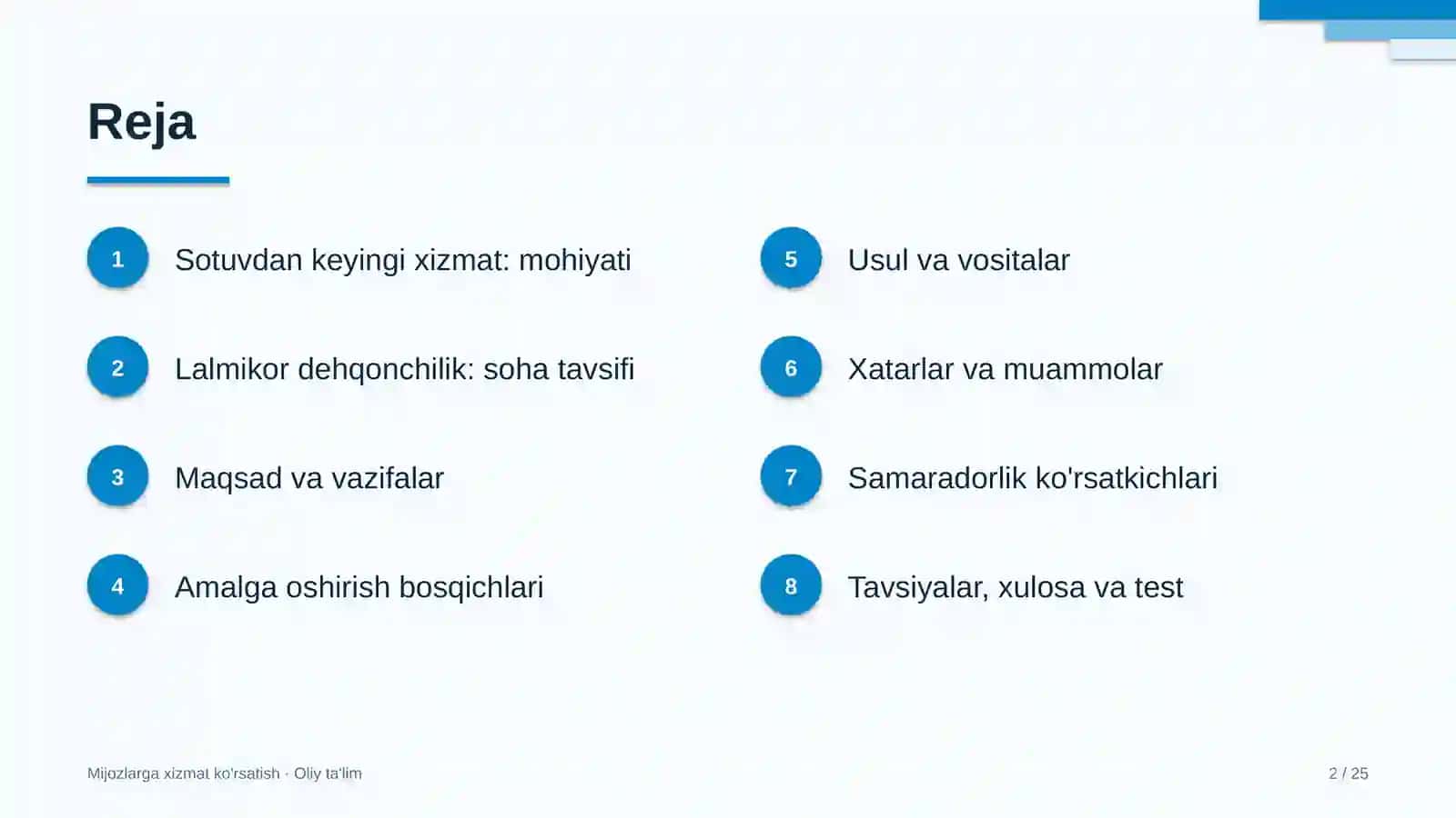 Lalmikor dehqonchilikda sotuvdan keyingi xizmat ko'rsatishni tashkil etish 2
