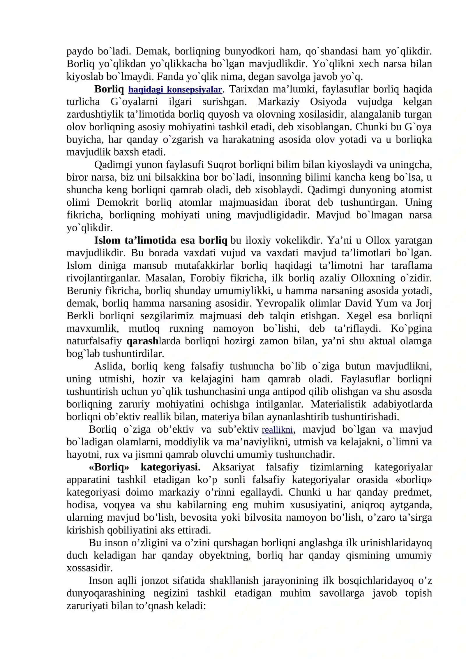 Borliq (Ontologiya) va rivojlanish falsafafasi 2