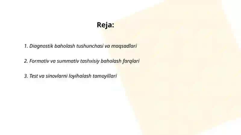 O'quvchilarning bilim, ko'nikma va malakalarini tashxis etish 2