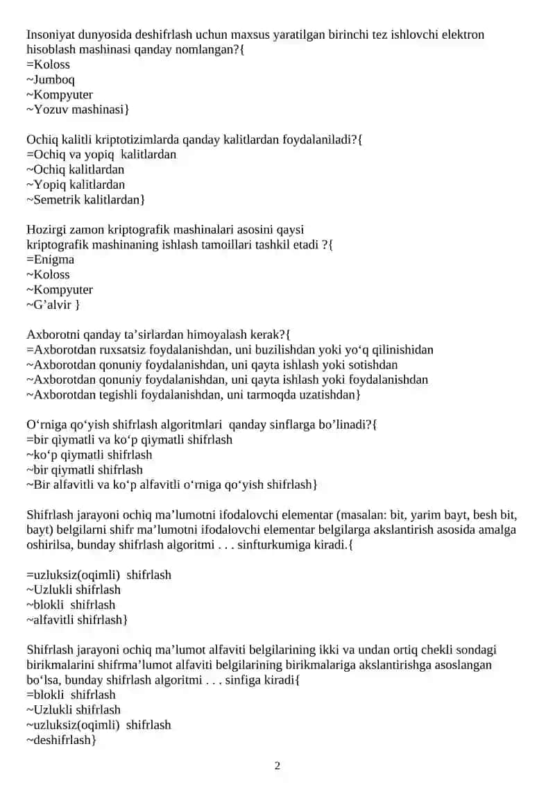 Kriptografik tizim testlar 2