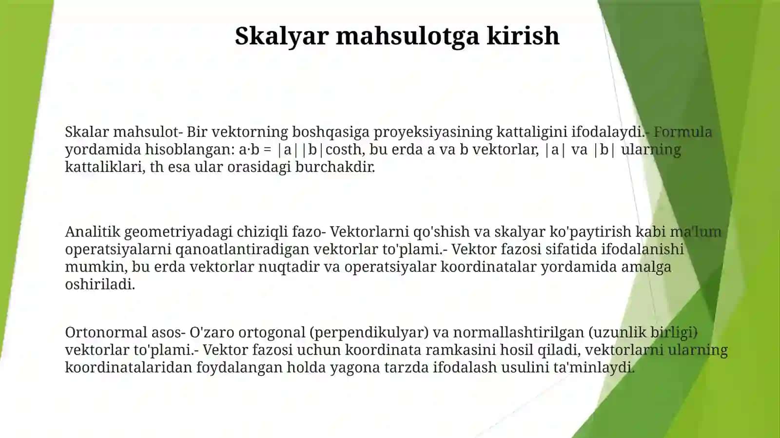 Analitik Geometriyada Chiziqli Fazoda Skalyar Ko'Paytma VaOrtonormalBazis 2