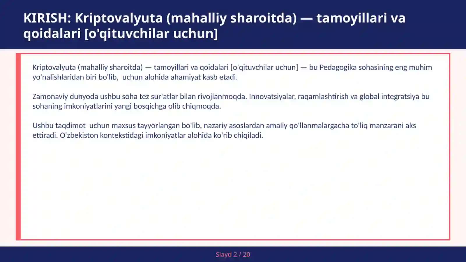 Kriptovalyuta (mahalliy sharoitda) — tamoyillari va qoidalari [o'qituvchilar uchun] 2