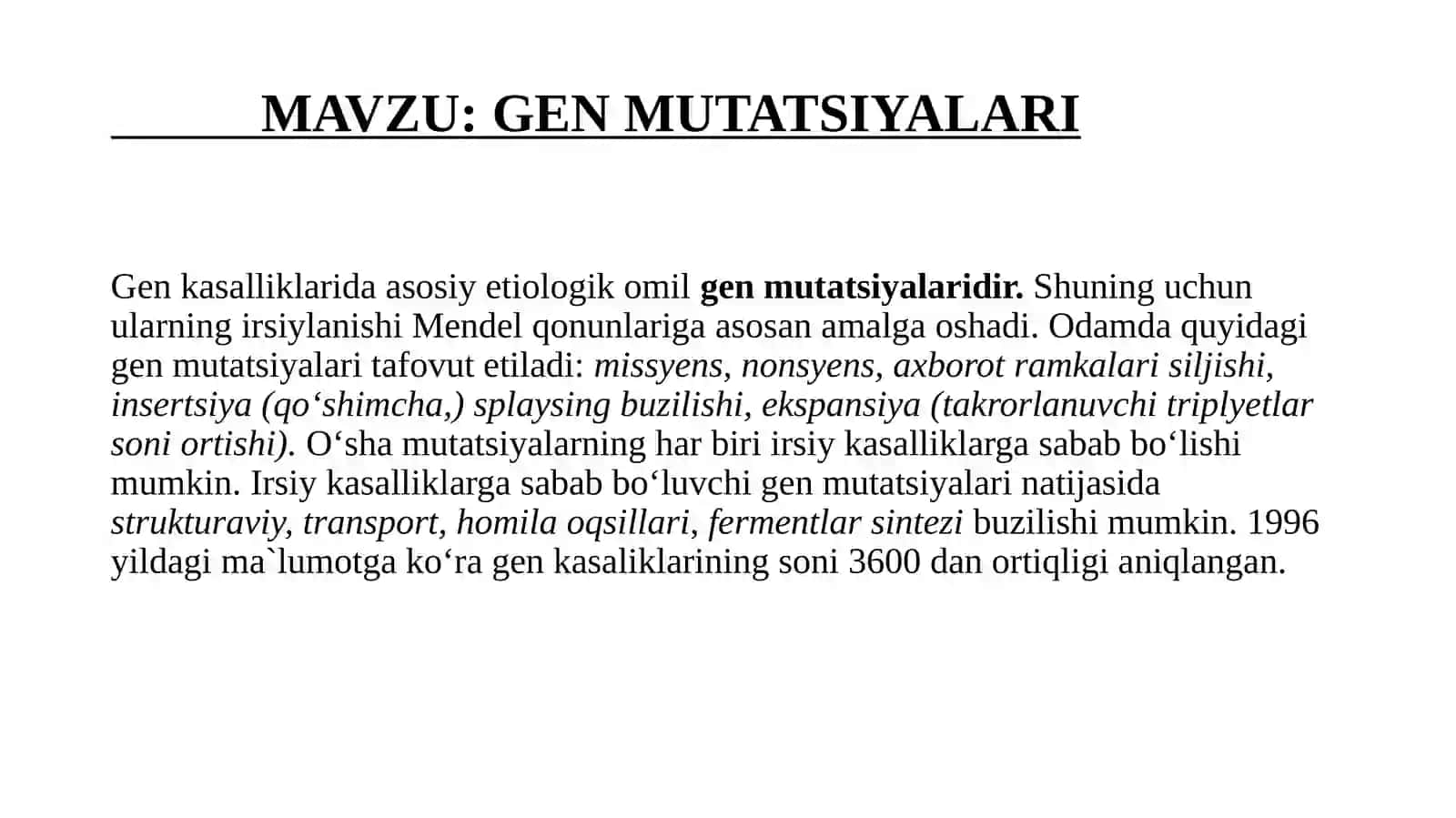 Biokimyo fanida Gen Mutatsiyalari 2